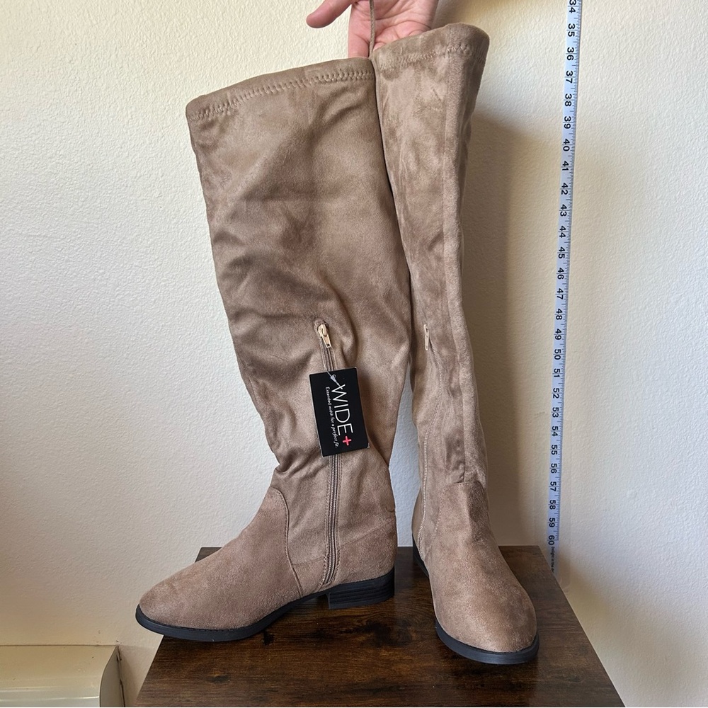 Wide Fit Tan Over the Knee Boots